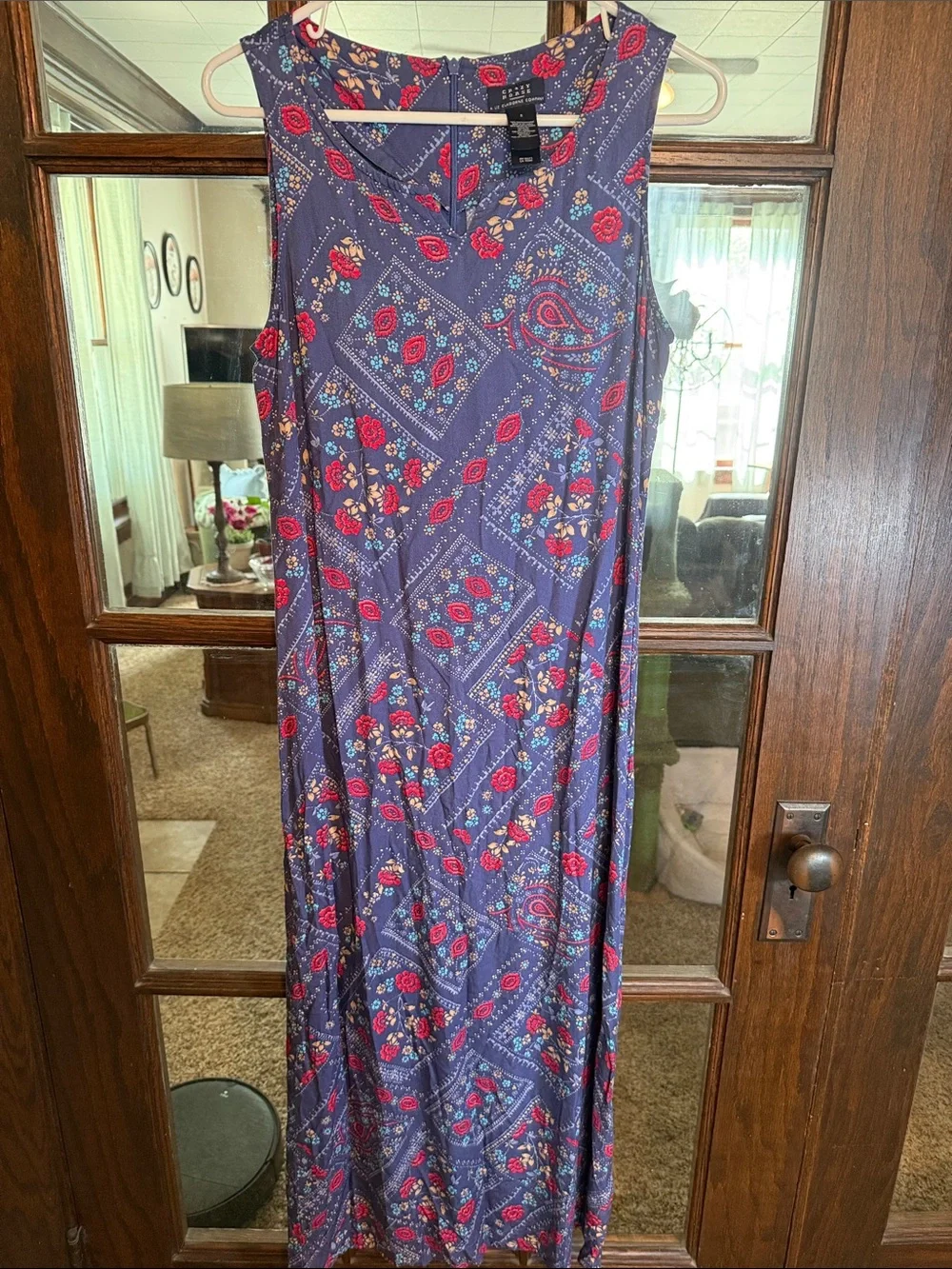 Crazy Horse Liz Claiborne Vintage 90s Floral Paisley Patchwork Maxi Dress Navy 8
